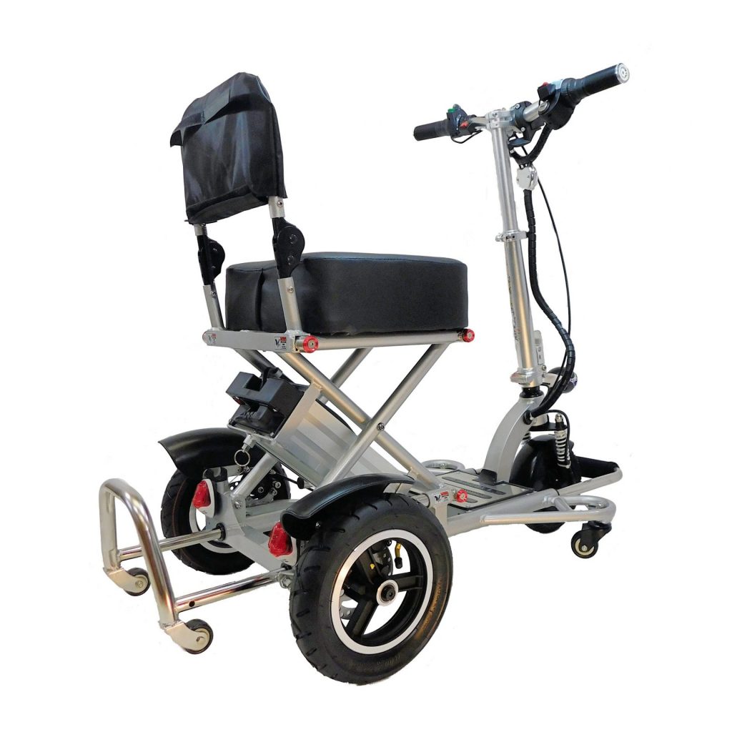 Back view of Enhance Mobility Triaxe Sport heavy duty folding travel mobility scooter
