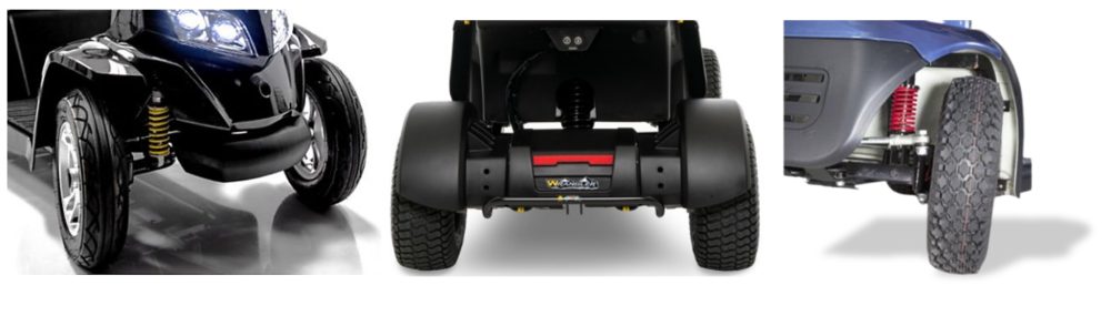 Mobility scooter suspension systems