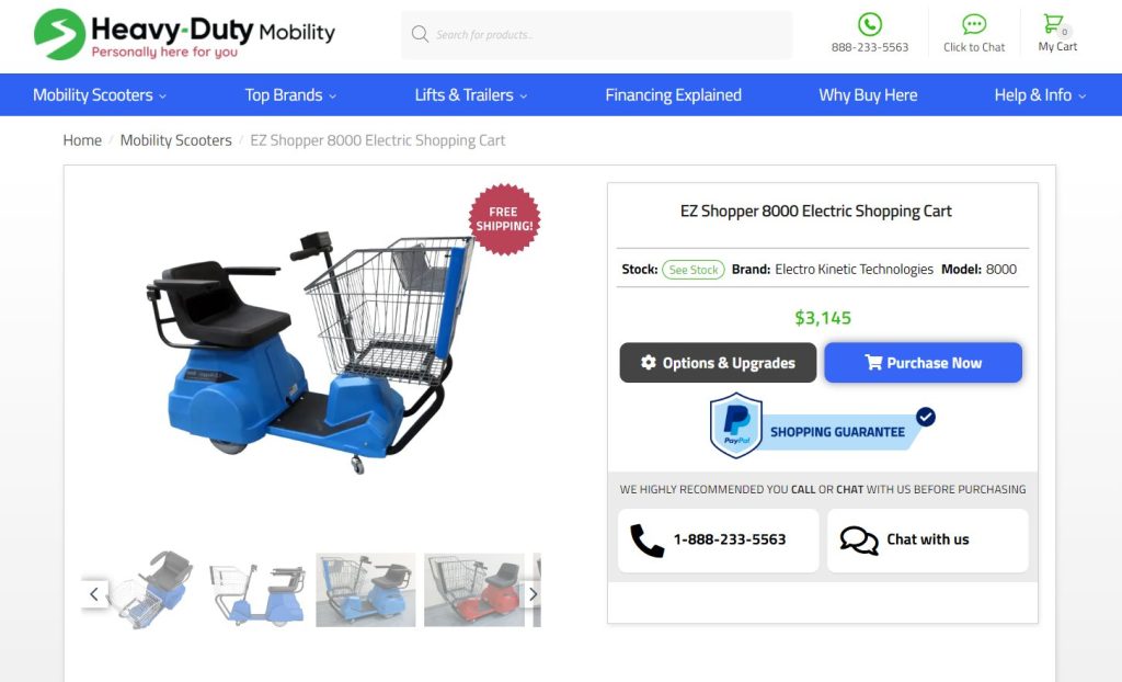 EZ Shopper 8000 price shown at Heavy Duty Mobility