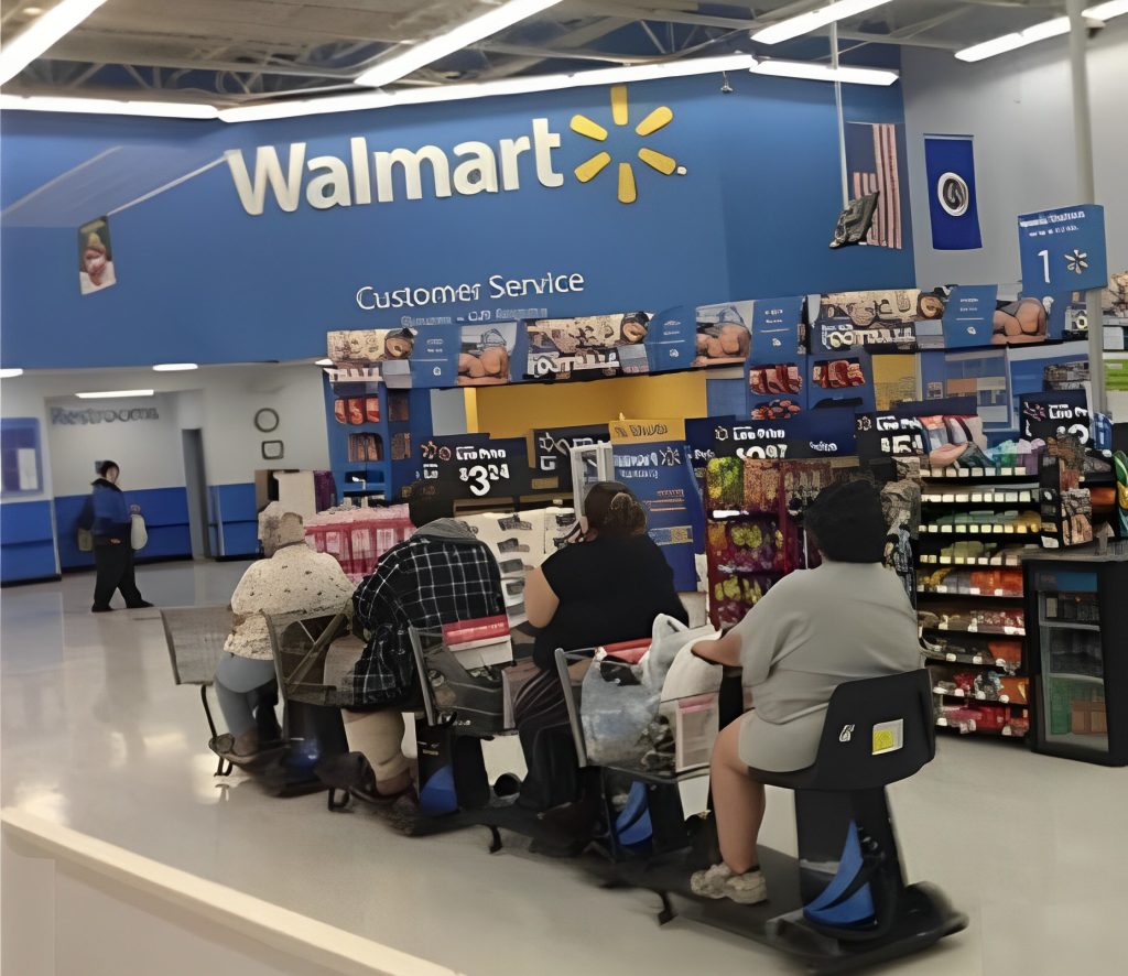 Electric shopping carts at a Walmart store