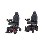 Merits Health Dualer 3 with the footrest in the raised position, highlighting the adjustable comfort features. Merits Health Dualer 3 with the footrest in the lowered position, showcasing its flexibility and ergonomic design