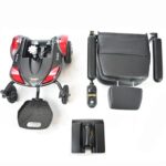 Disassembled view of the Merits Junior wheelchair, highlighting its modular components and design that allows for easy breakdown and transport