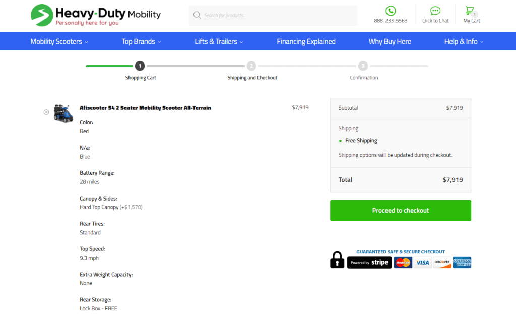 Shopping cart page showing what is inside your cart