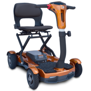 Metallic Gold Color of EV-Rider Teqno Heavy Duty Auto Folding Travel Mobility Scooter
