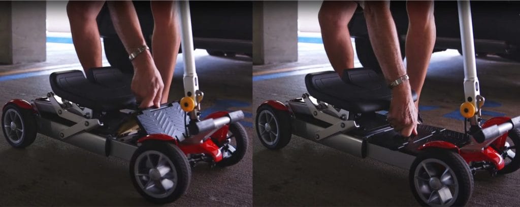Manual adjustment of components on an auto-folding mobility scooter