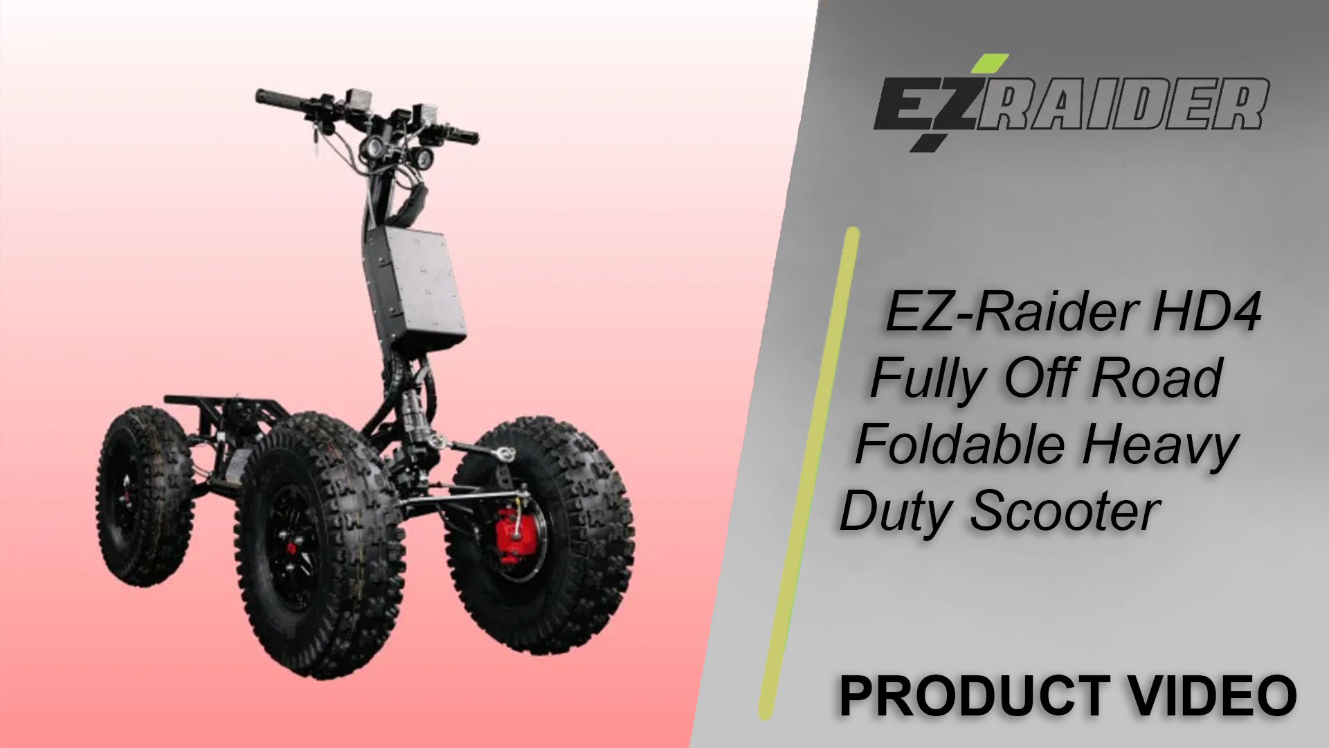 An EZ-Raider HD2 scooter is shown against a pink and gray gradient background. The text next to it reads, EZ-Raider H...