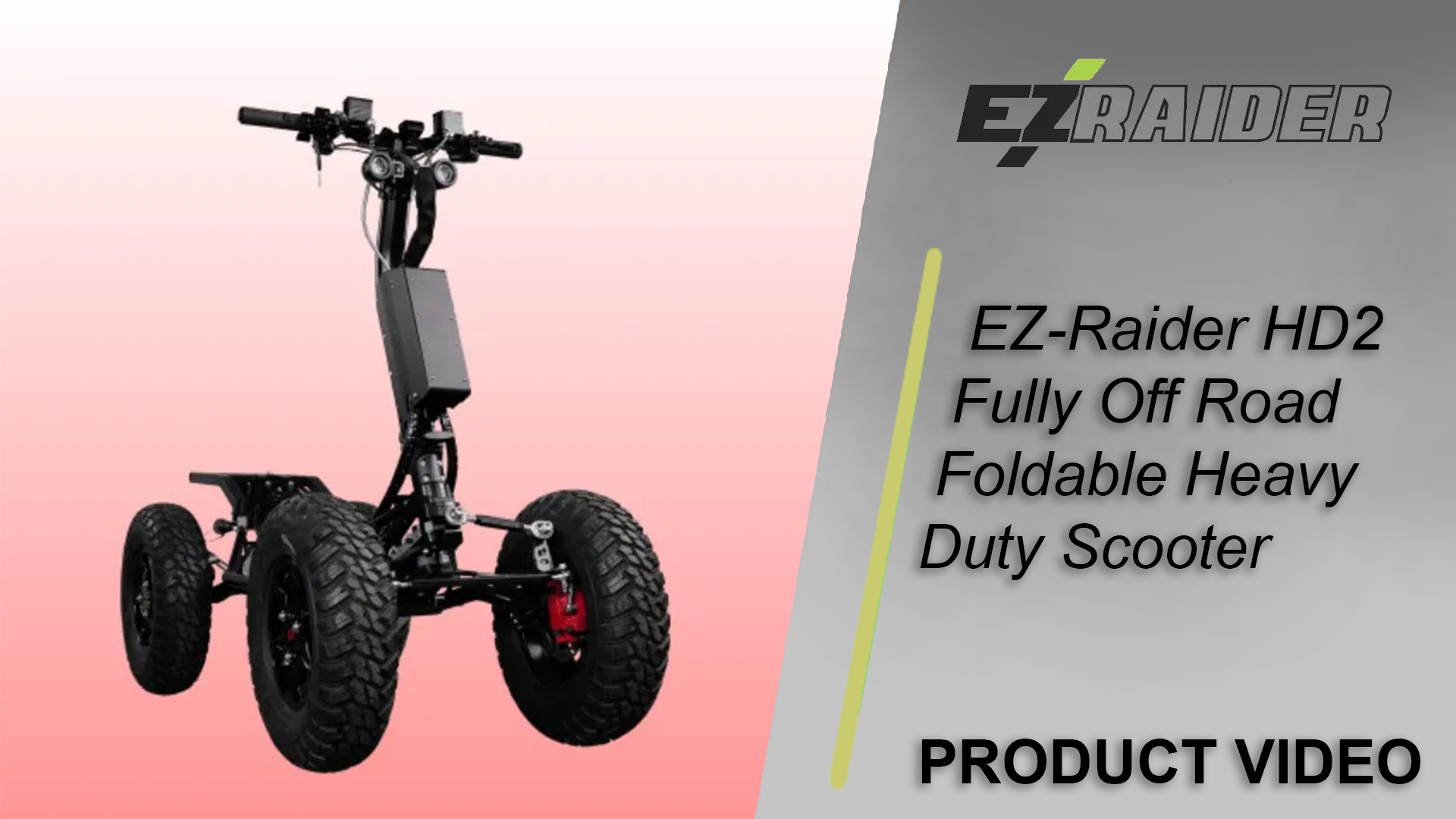 An EZ-Raider HD2 scooter is shown against a pink and gray gradient background. The text next to it reads, EZ-Raider H...