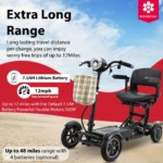 Bangeran Dragon Mobile EX can travel up to 12 miles with the default 7.5AH battery or extend to 48 miles with 4 batteries, maintaining a 12MPH top speed.