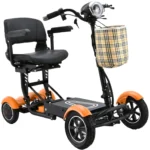 Matte Orange Bangeran Dragon Mobile EX features a comfortable seat with armrests, a sleek design, and a convenient storage bag. Perfect for easy riding with a stylish and practical build.