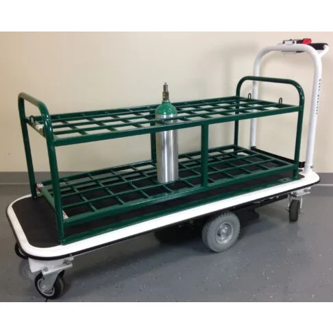 Pony Express motorized medical gas cylinder cart loaded with cylinders