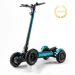 Blue MIA SPYQE 2x4 electric scooter with patented design and four wheel stability built for powerful city riding.