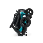 Golden Ally GP303 power chair folded and standing upright for easy transport