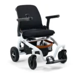 Golden Ally GP303 power chair with white frame and black seat shown from an angle