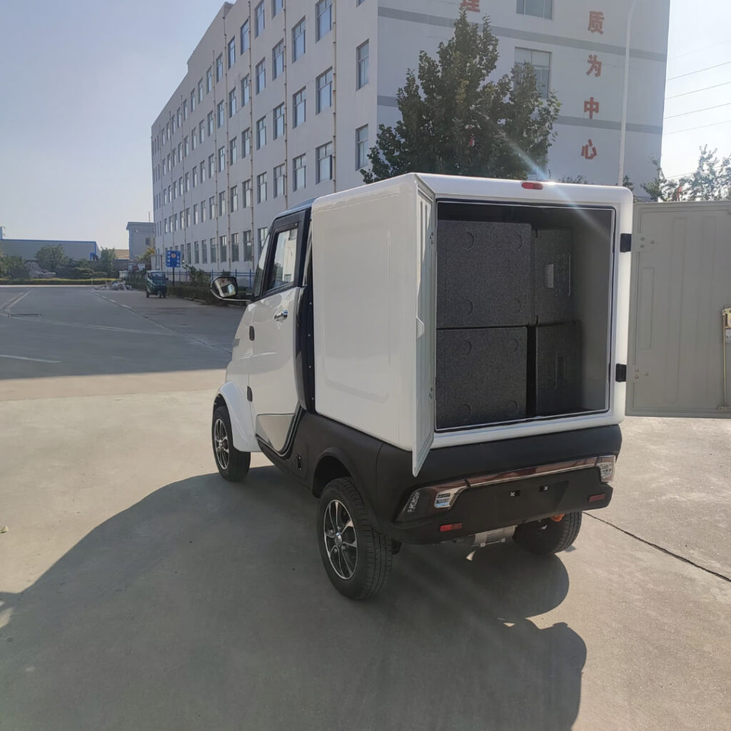 Green Transporter Electric Delivery Cargo Mini Truck back open view