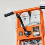 Close up of the SuperHandy GUO097 hand crank winch handle rubber grips and 330 lb capacity rating label